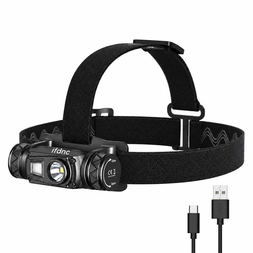 ifdnc LED Stirnlampe 6000 Lumen – 180° Drehbar, IP44 Wasserdicht & USB Aufladbar