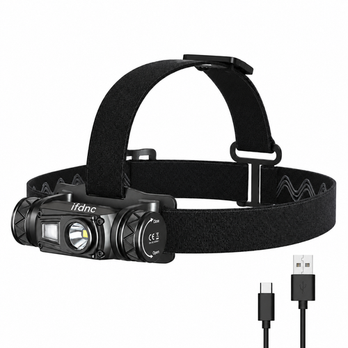 ifdnc LED Stirnlampe 6000 Lumen – 180° Drehbar, IP44 Wasserdicht & USB Aufladbar